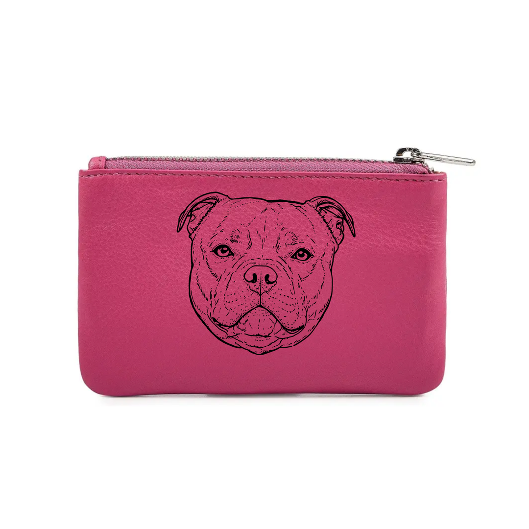 Staffordshire Bull Terrier Face Engraved Genuine Leather Coin Purse (Multiple Colour Options)