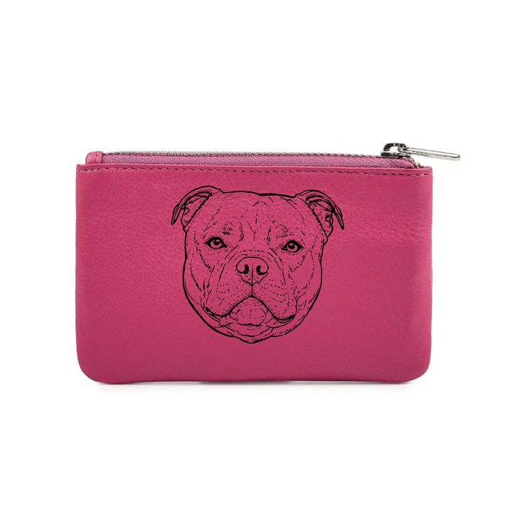 Staffordshire Bull Terrier Face Engraved Genuine Leather Coin Purse (Multiple Colour Options)