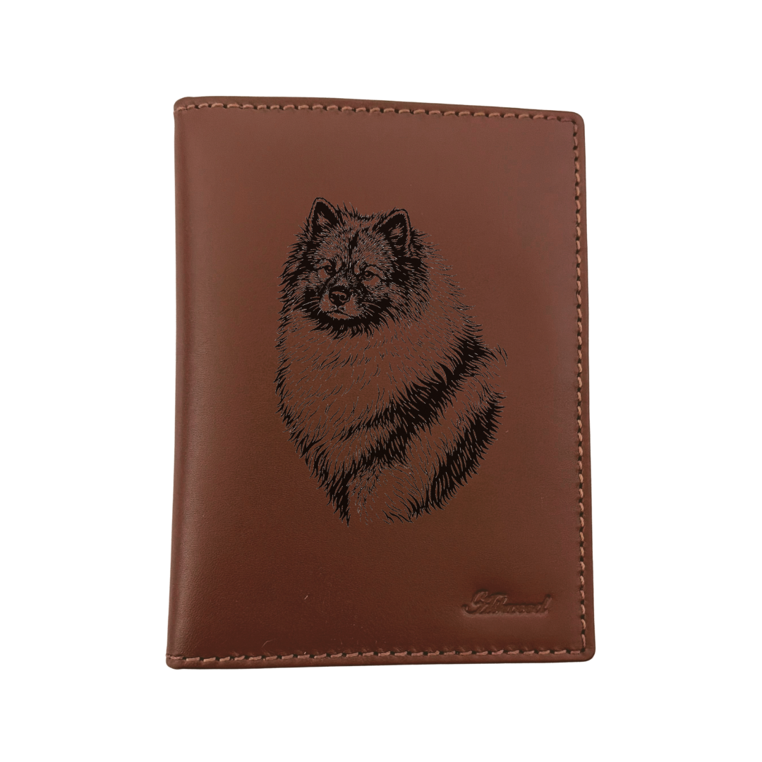 Keeshond Engraved Leather Passport Cover