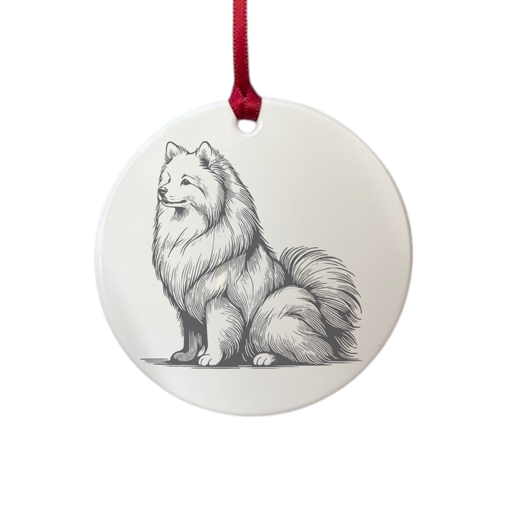 Personalised Japanese Spitz Sitting Engraved White Acrylic Decoration