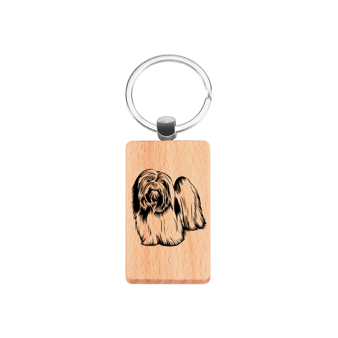 Lhasa Apso Engraved Rectangle Wooden Keyring