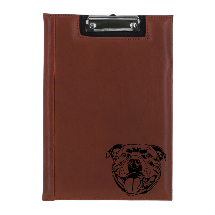 Staffordshire Bull Terrier Smiling Face Engraved Leather Clipboard