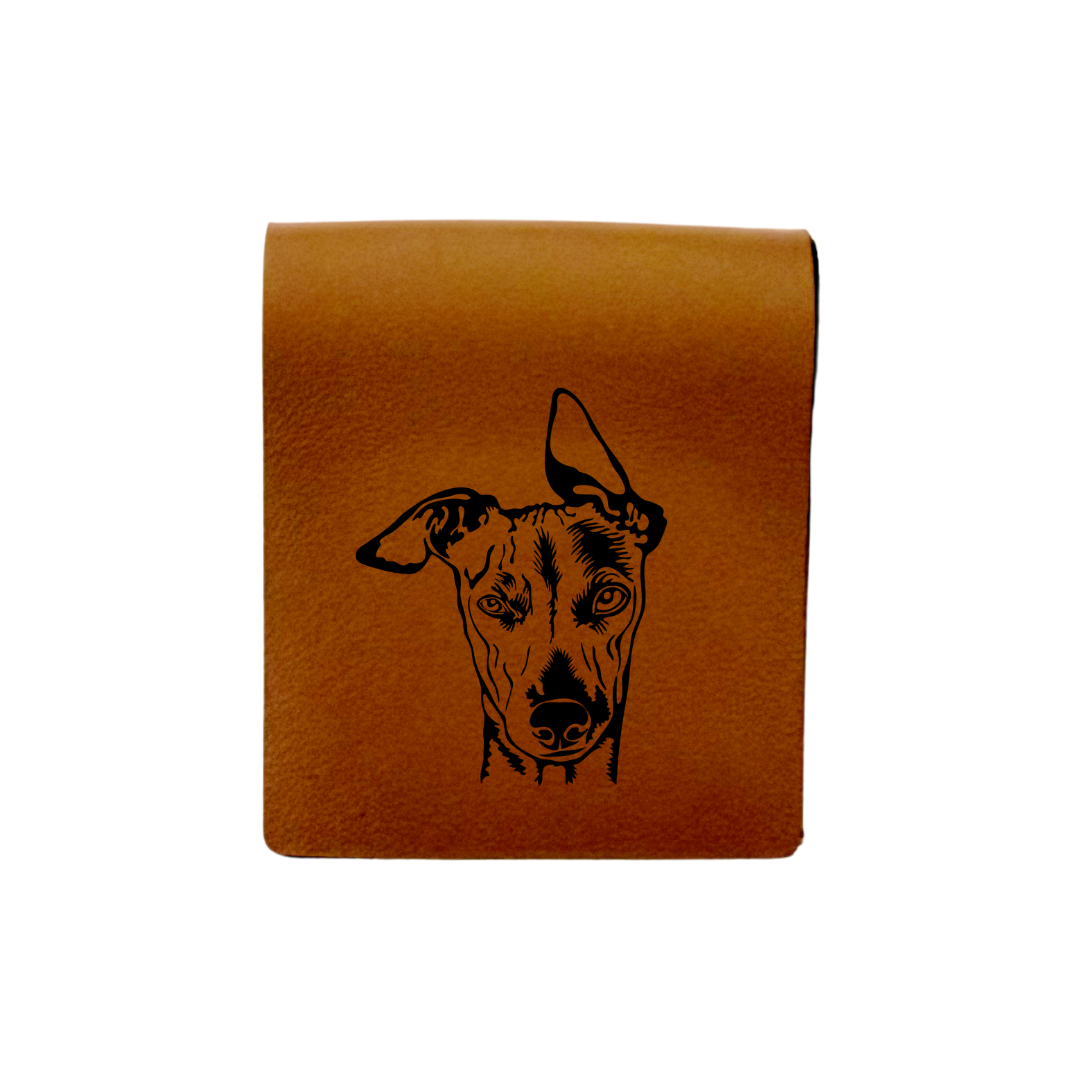Whippet Face Engraved Genuine Leather Magnetic Bookmark