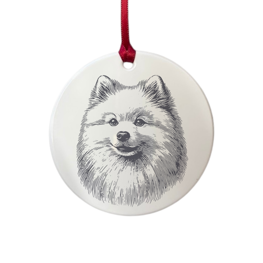 Personalised Japanese Spitz Face Engraved White Acrylic Decoration