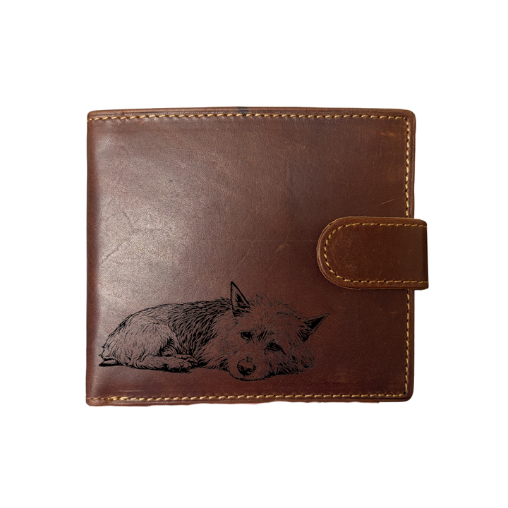 Personalised Australian Terrier LD Engraved Dark Tan Genuine Leather Wallet