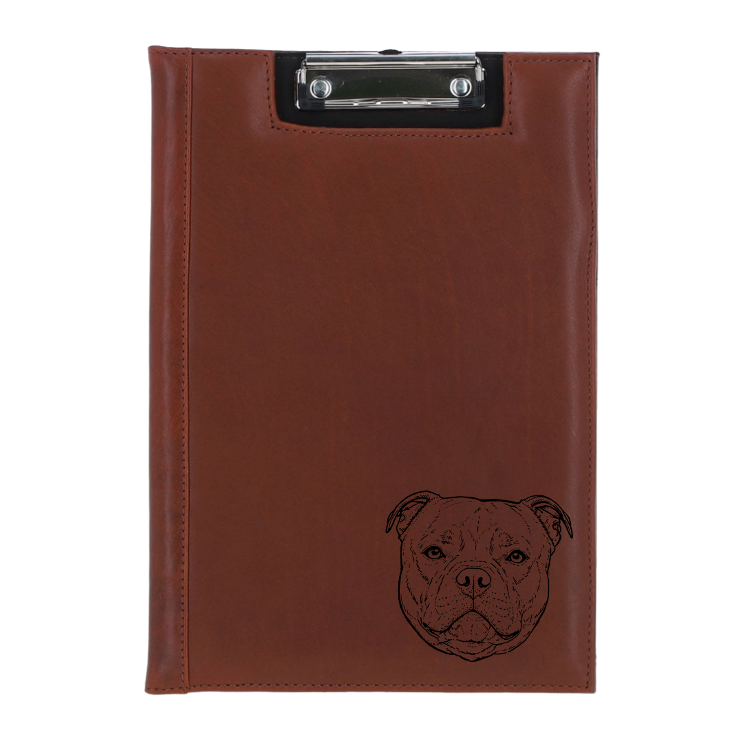 Staffordshire Bull Terrier Face Engraved Leather Clipboard