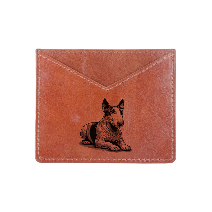 English Bull Terrier Lying Down Engraved Genuine Leather Cardholder