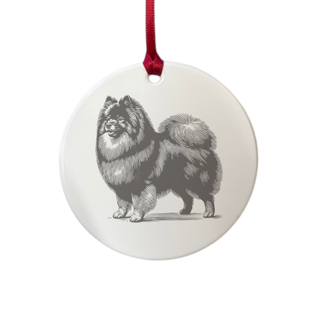 Personalised German Spitz Standing Engraved White Acrylic Decoration