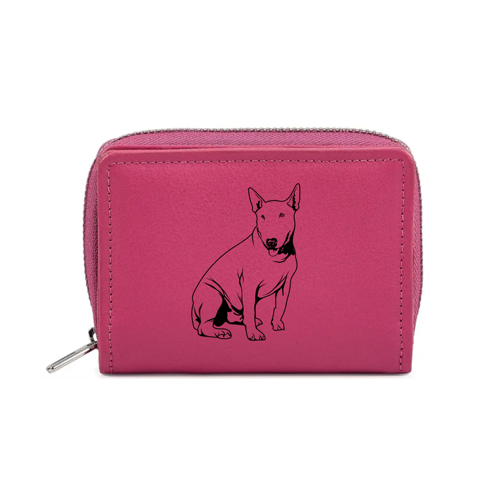 English Bull Terrier Engraved Small Leather Purse (Green/Pink/Blue/Red)