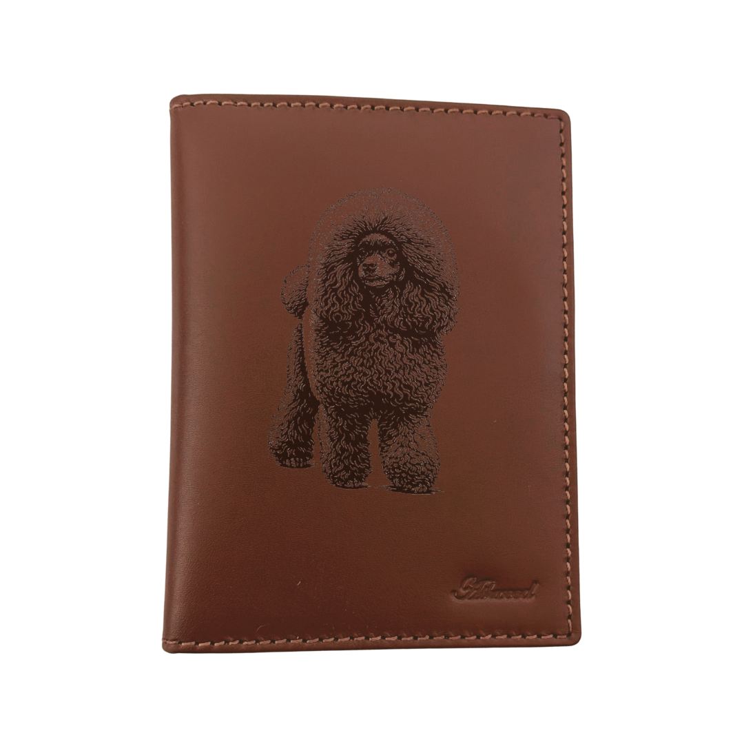 D Poodle Standing Engraved Leather Passport Cover