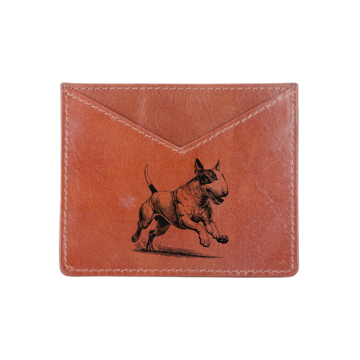 English Bull Terrier Running Engraved Genuine Leather Cardholder
