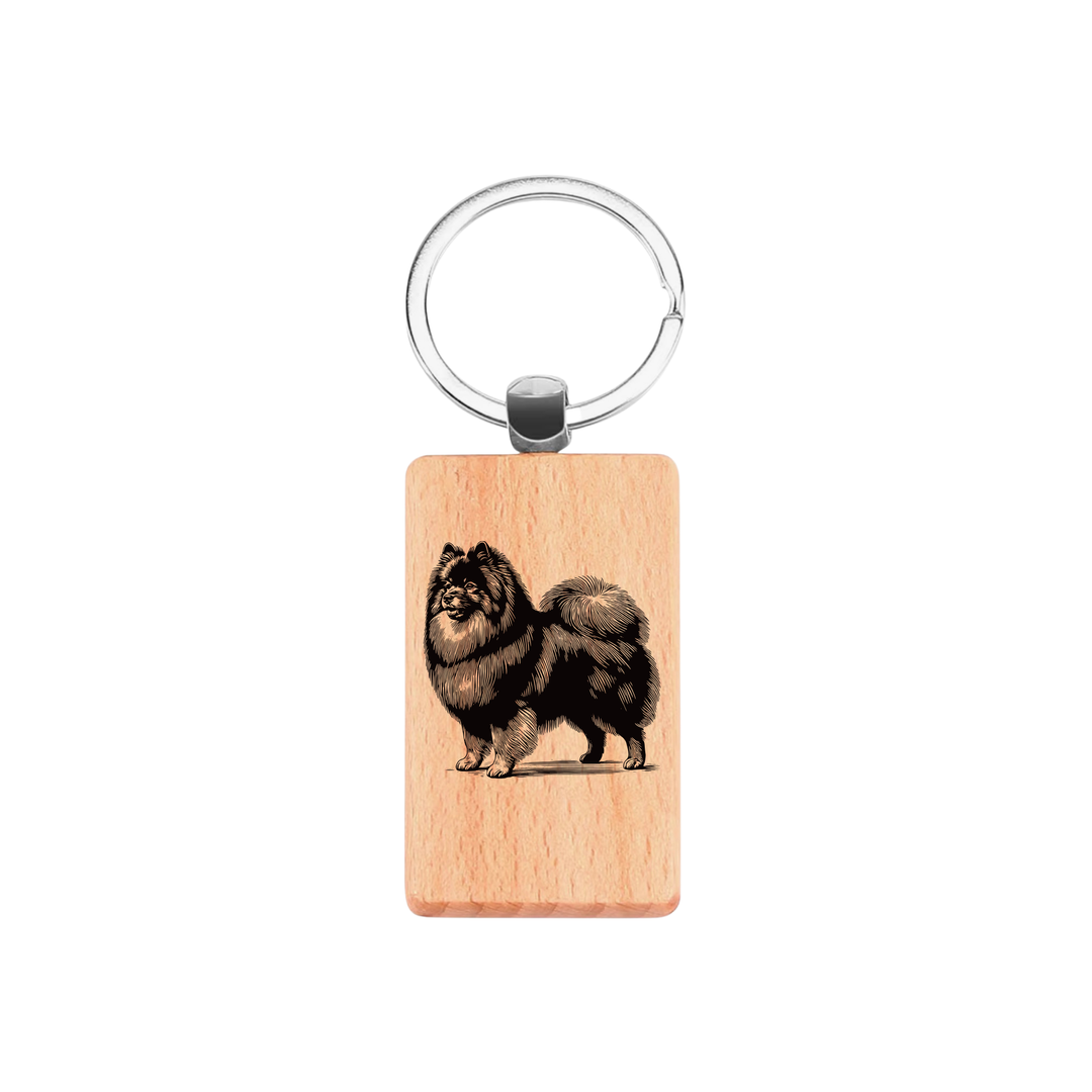 German Spitz Standing Engraved Rectangle Wooden Keyring