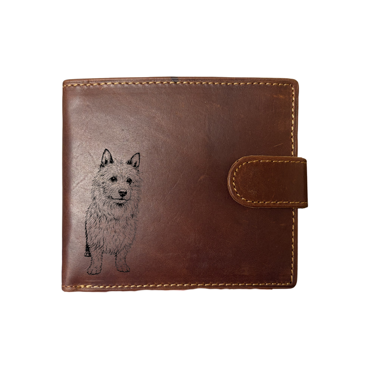 Personalised Australian Terrier Standing Engraved Dark Tan Genuine Leather Wallet