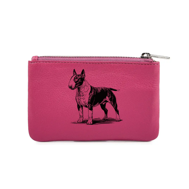 English Bull Terrier Standing Engraved Genuine Leather Coin Purse (Multiple Colour Options)