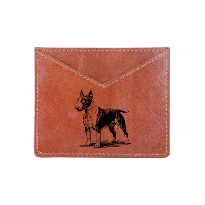 English Bull Terrier Standing Engraved Genuine Leather Cardholder