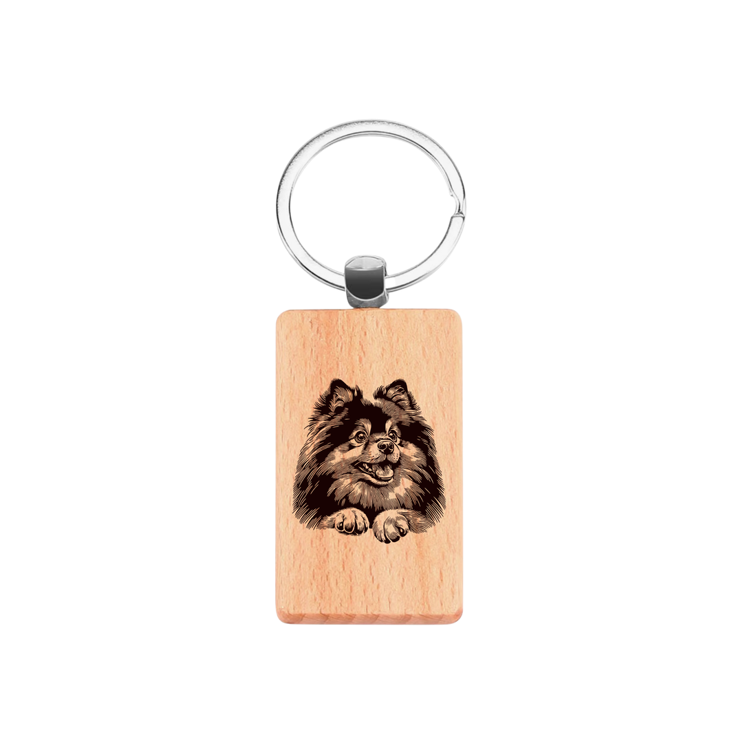 German Spitz Paws Engraved Rectangle Wooden Keyring