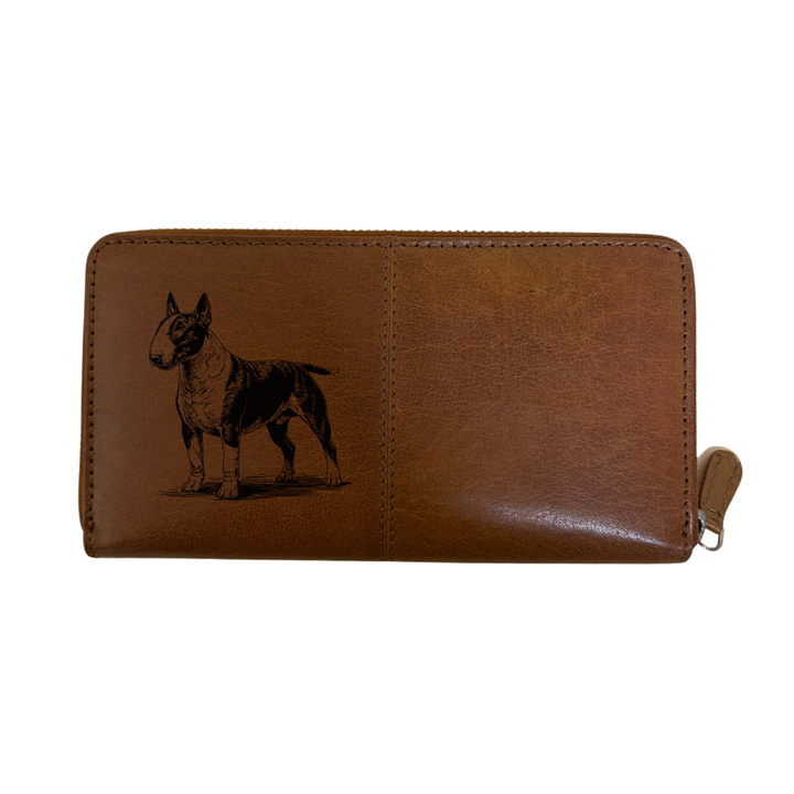 English Bull Terrier Standing Engraved Large Leather Purse