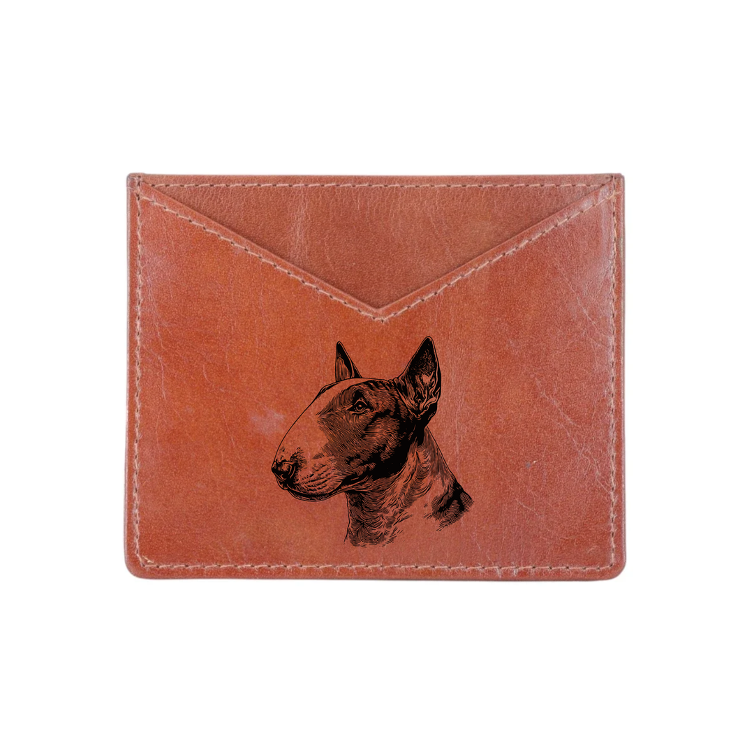 English Bull Terrier Face Engraved Genuine Leather Cardholder
