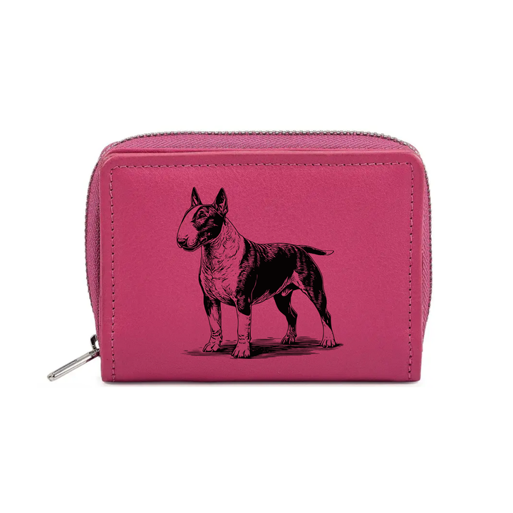 English Bull Terrier Standing Engraved Small Leather Purse (Green/Pink/Blue/Red)