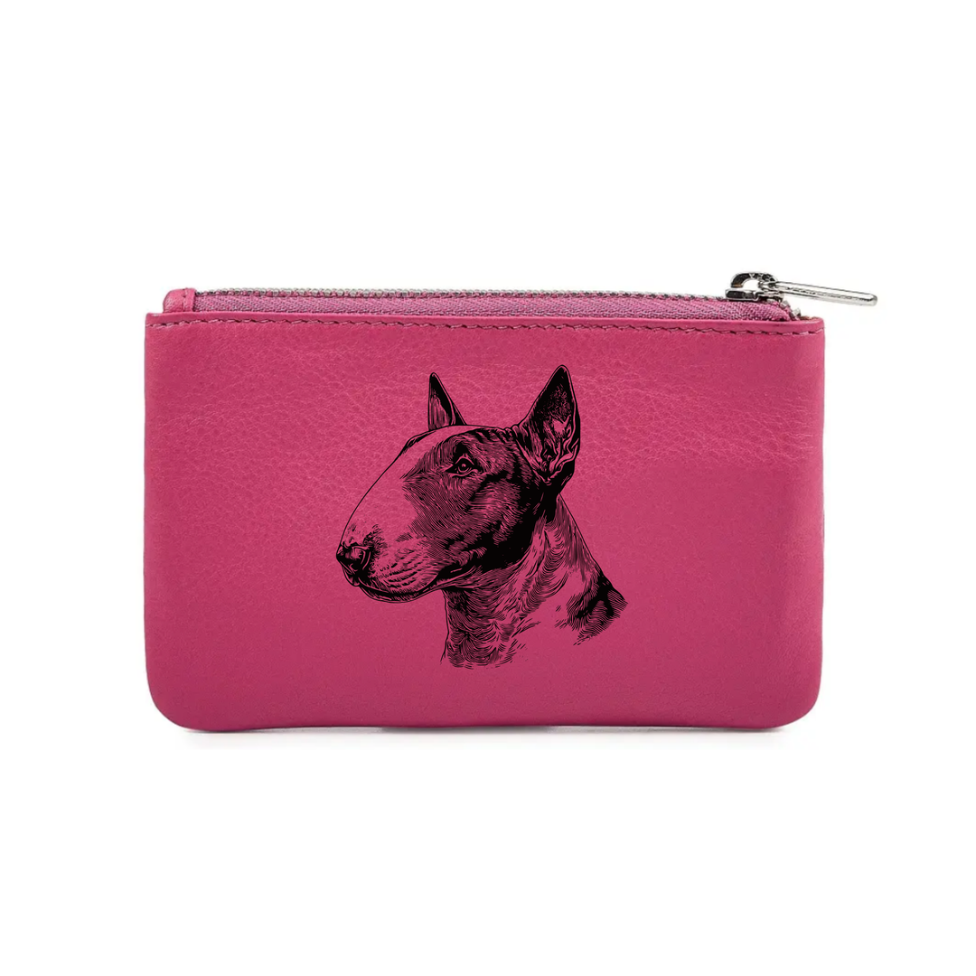 English Bull Terrier SP Face Engraved Genuine Leather Coin Purse (Multiple Colour Options)