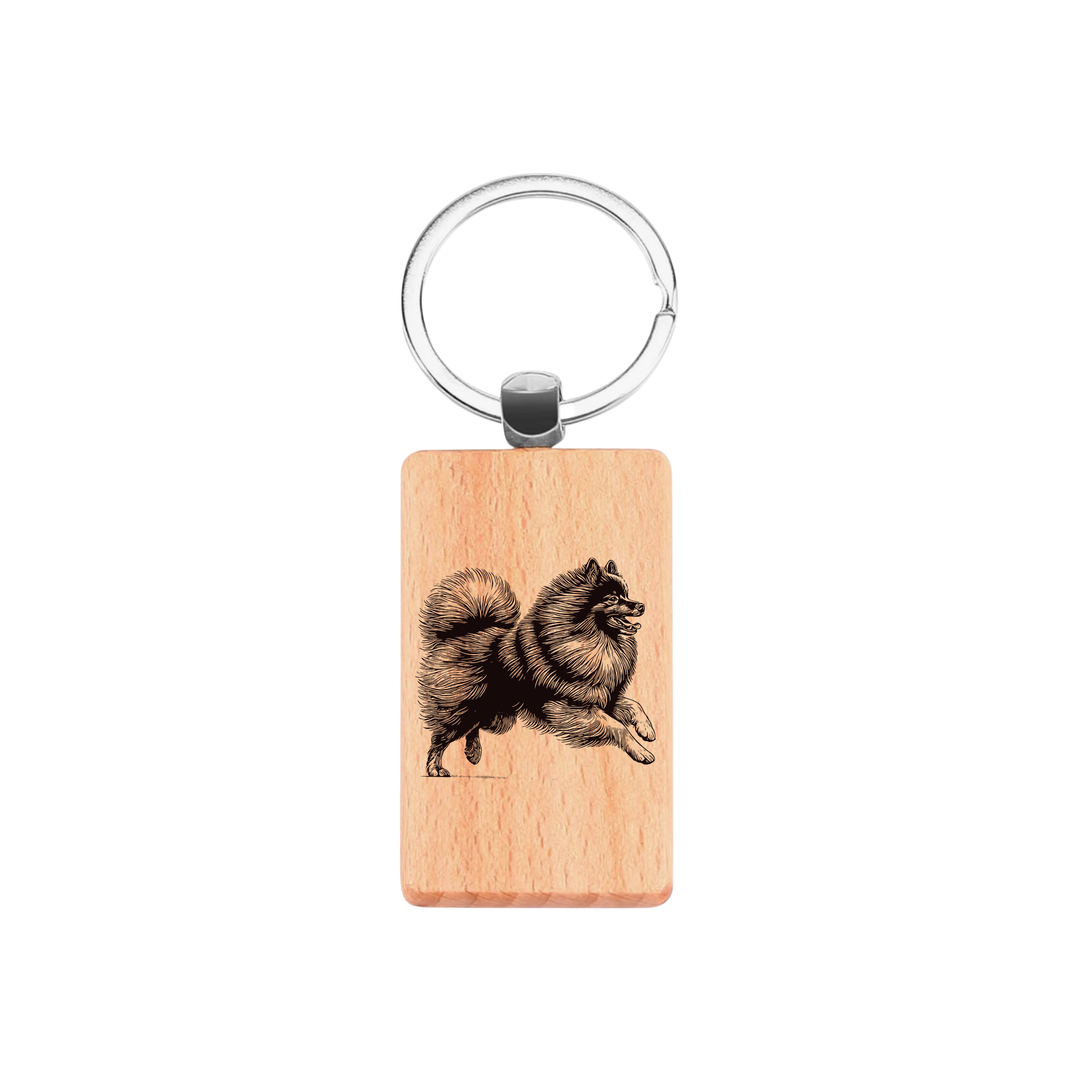 German Spitz Running Engraved Rectangle Wooden Keyring