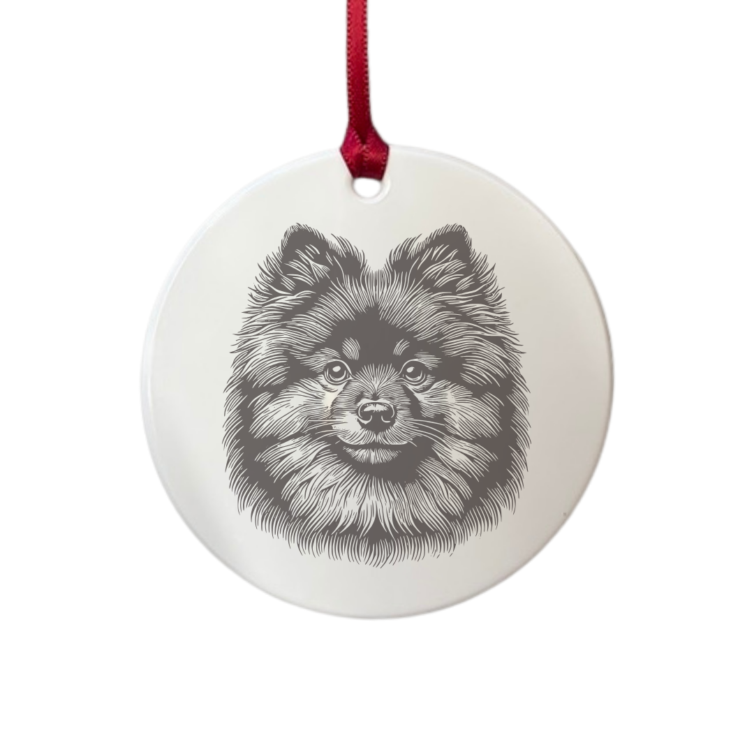 Personalised German Spitz Face Engraved White Acrylic Decoration