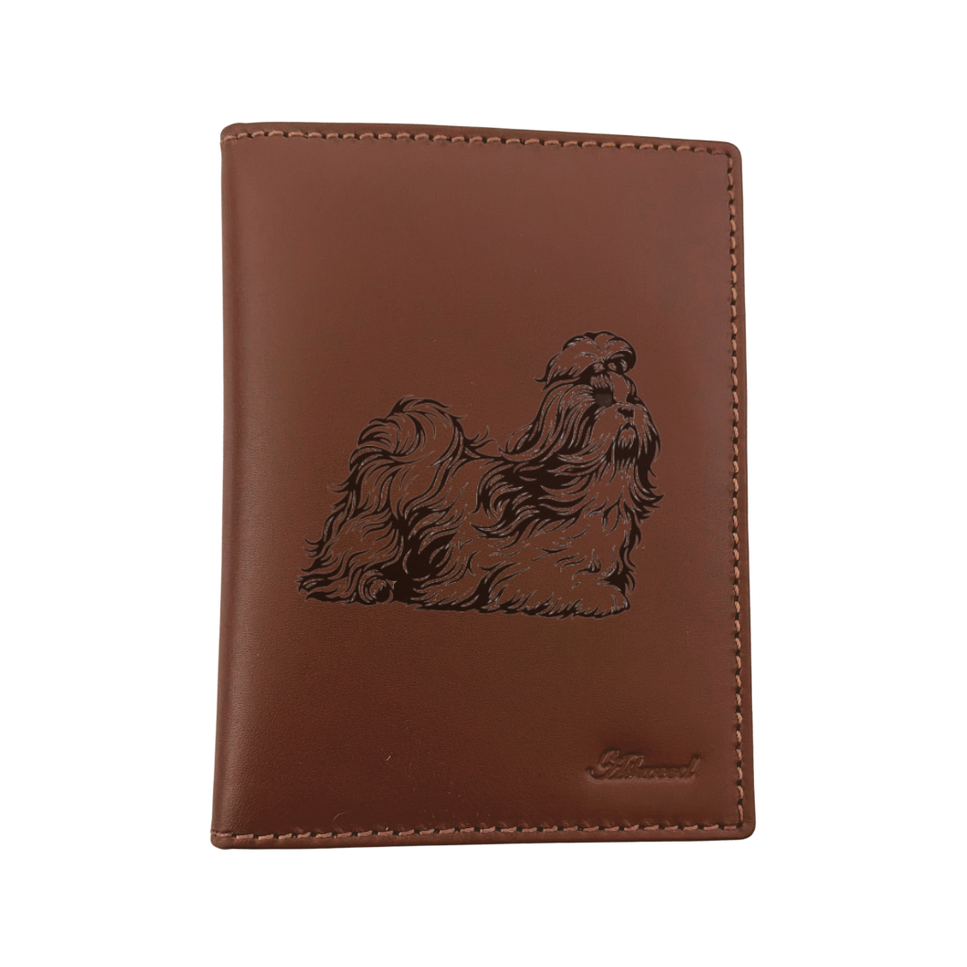 Shih Tzu Running Engraved Leather Passport Cover
