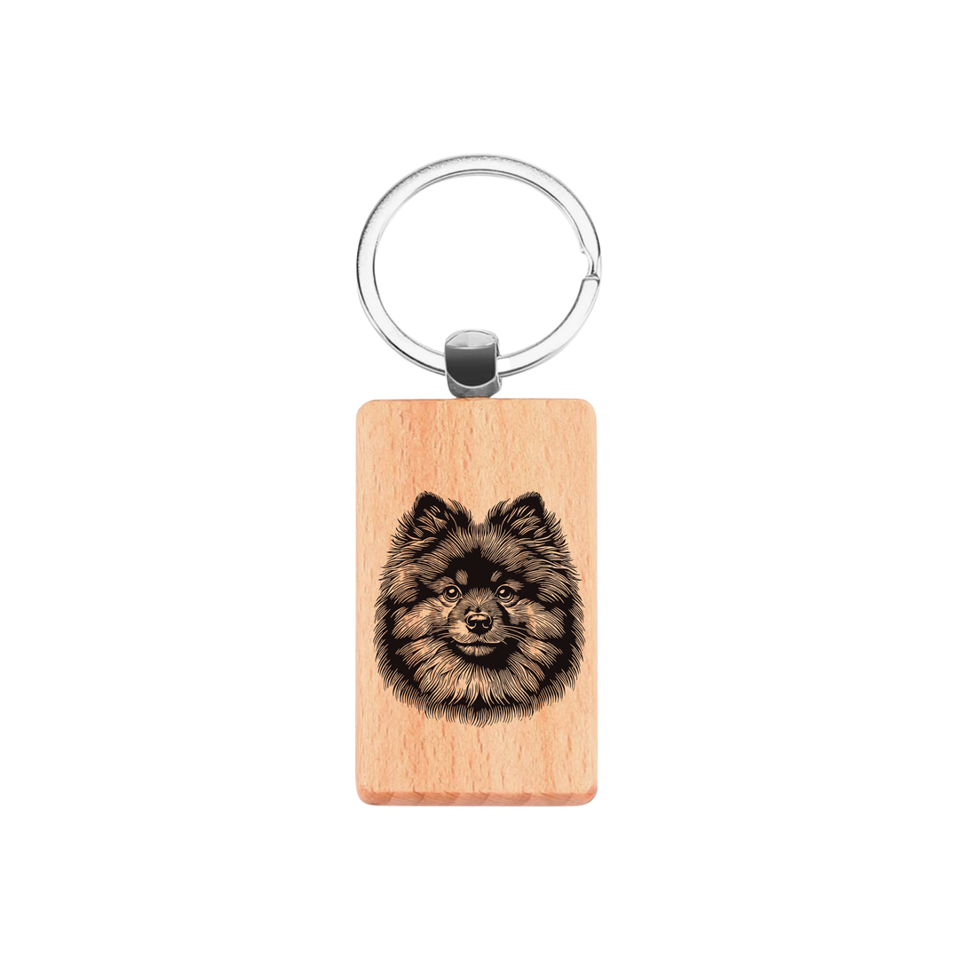 German Spitz Face Engraved Rectangle Wooden Keyring