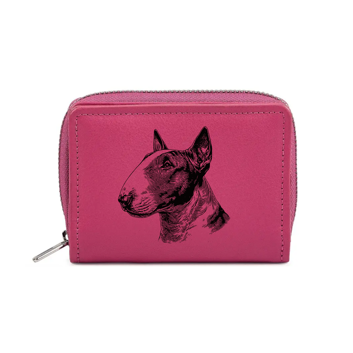 English Bull Terrier Face Engraved Small Leather Purse (Green/Pink/Blue/Red)