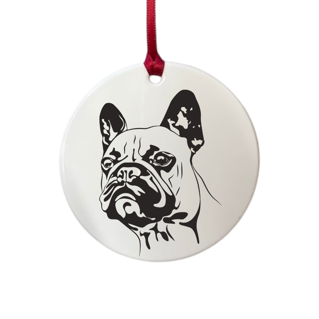 Personalised French Bulldog Face Engraved White Acrylic Decoration