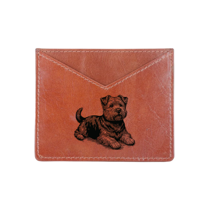 Norfolk Terrier Lying Down Engraved Genuine Leather Cardholder