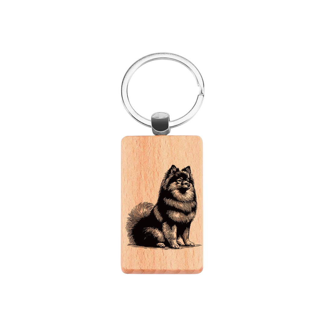 German Spitz Sitting Engraved Rectangle Wooden Keyring