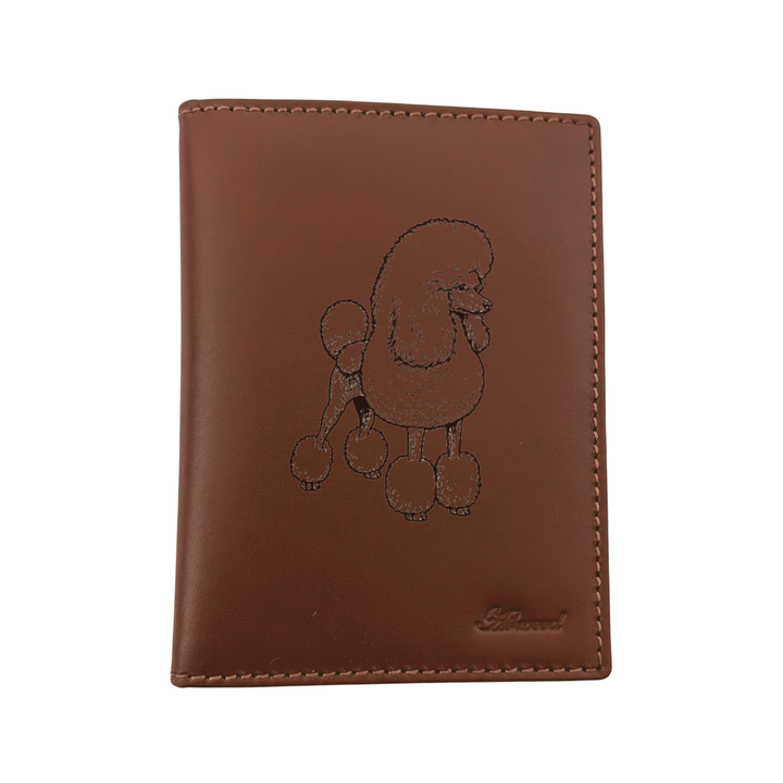 L Poodle Standing Engraved Leather Passport Cover