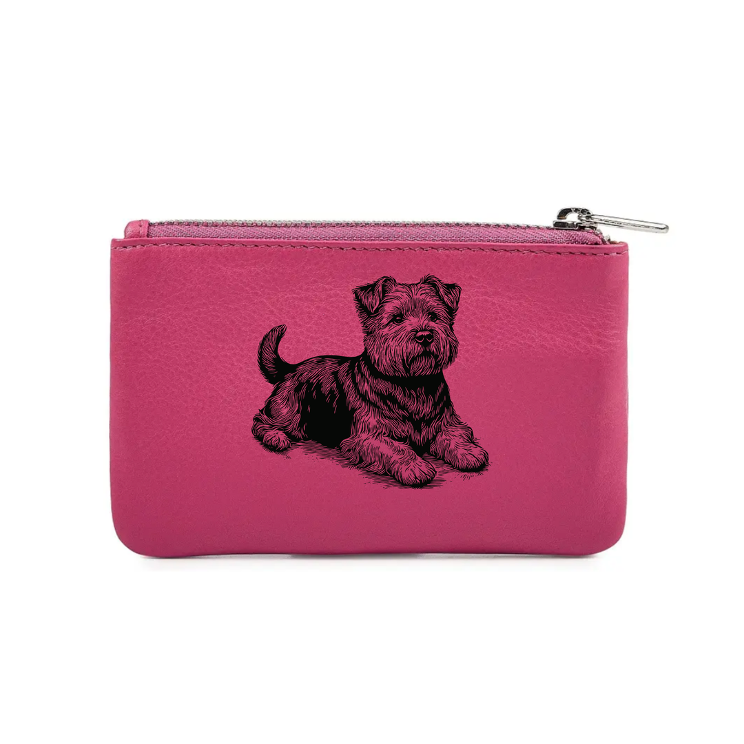 Norfolk Terrier Lying Down Engraved Genuine Leather Coin Purse (Multiple Colour Options)