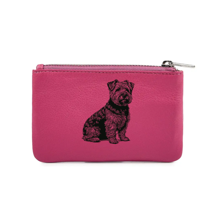Norfolk Terrier Sitting Engraved Genuine Leather Coin Purse (Multiple Colour Options)