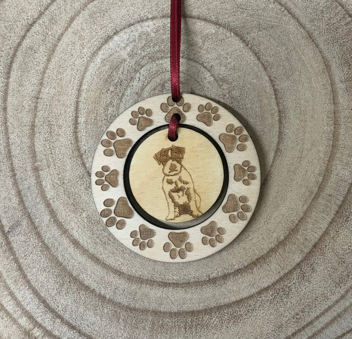 Personalised Wire Jack Russell Terrier Illustration Hanging Decoration ~ Paw Wreath