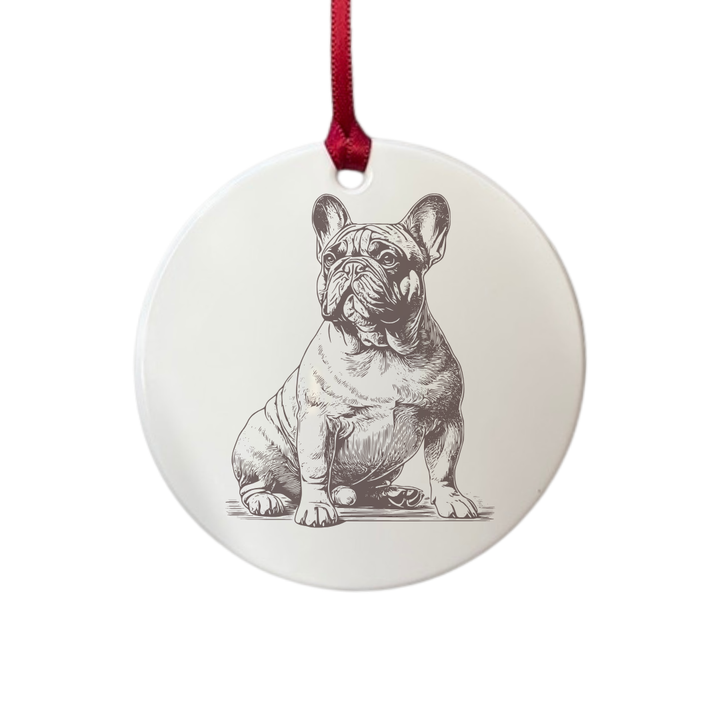Personalised French Bulldog Sitting Engraved White Acrylic Decoration