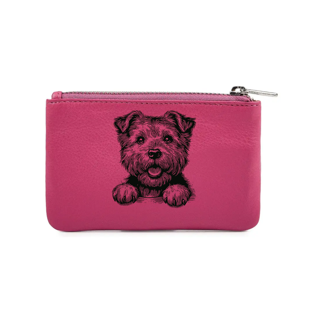 Norfolk Terrier Paws Engraved Genuine Leather Coin Purse (Multiple Colour Options)