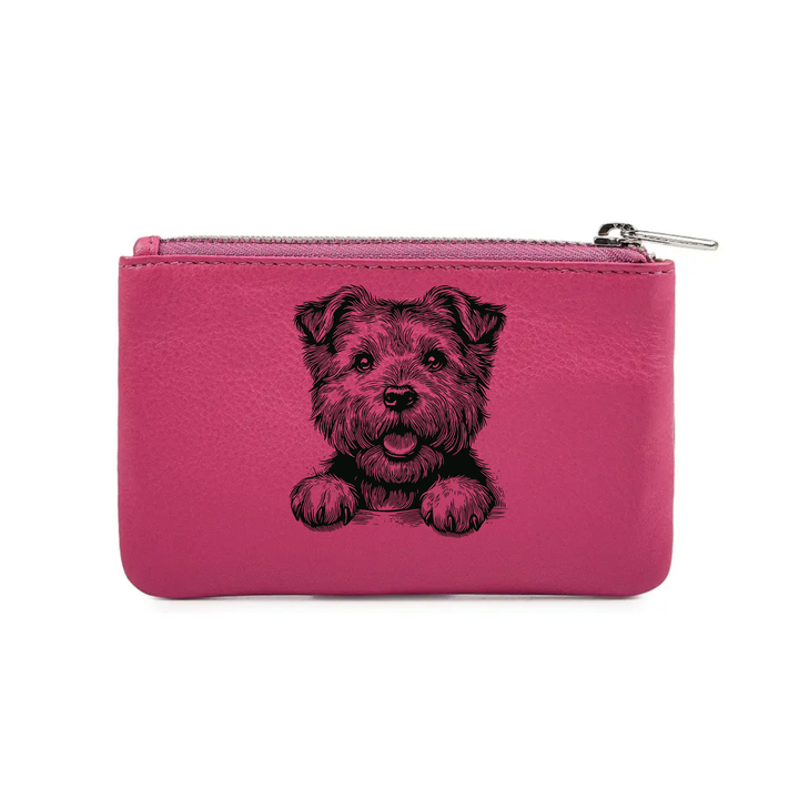Norfolk Terrier Paws Engraved Genuine Leather Coin Purse (Multiple Colour Options)