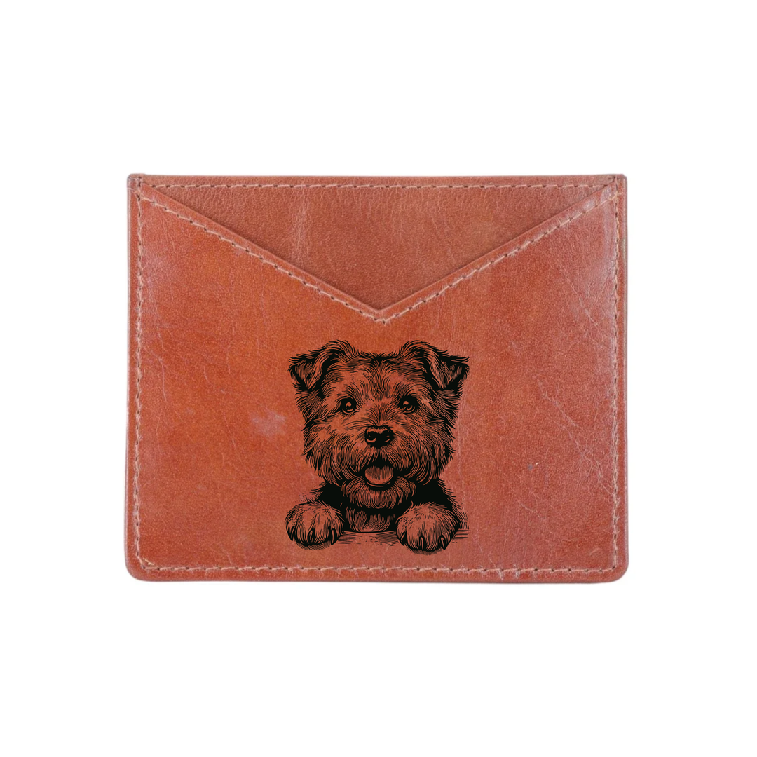 Norfolk Terrier Paws Engraved Genuine Leather Cardholder