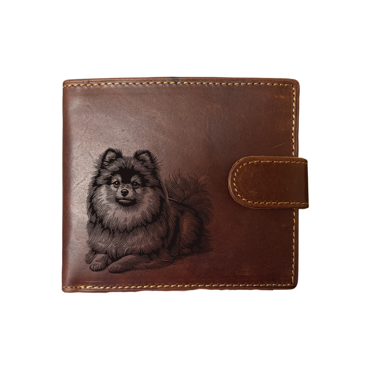 Personalised Pomeranian LD Engraved Dark Tan Genuine Leather Wallet