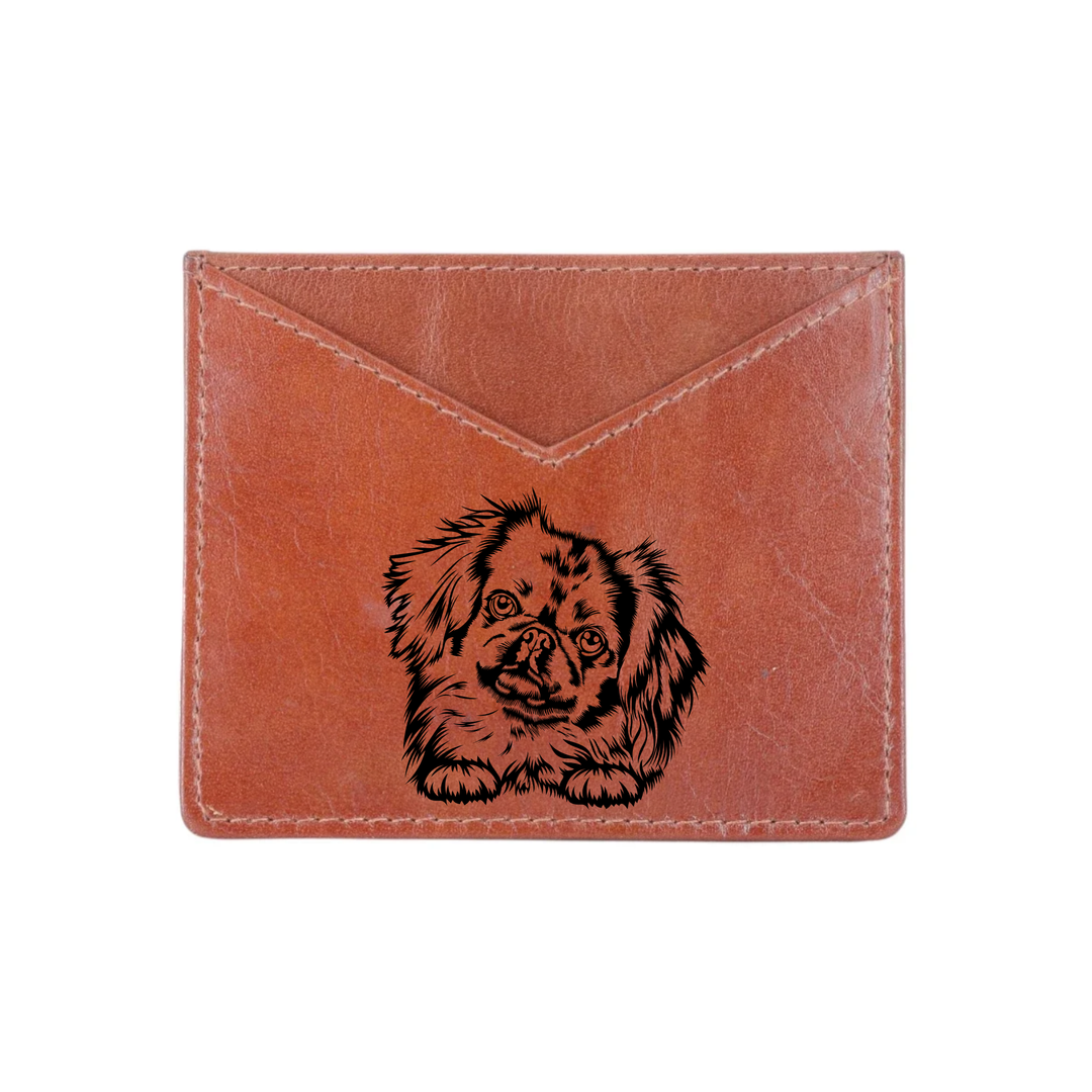 Pekingese Paws Engraved Genuine Leather Cardholder