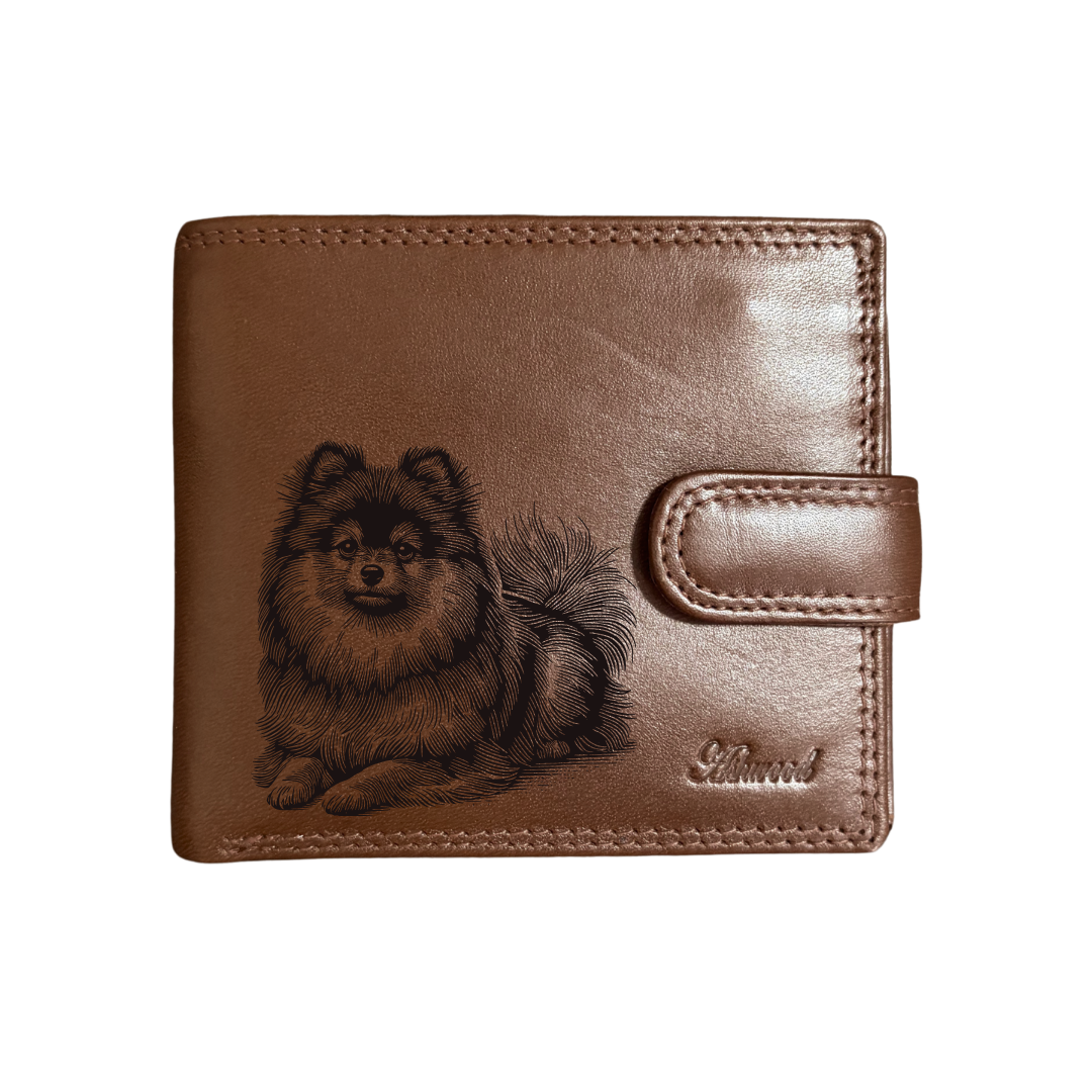 Personalised Pomeranian LD Engraved Dark Tan Genuine Leather Wallet