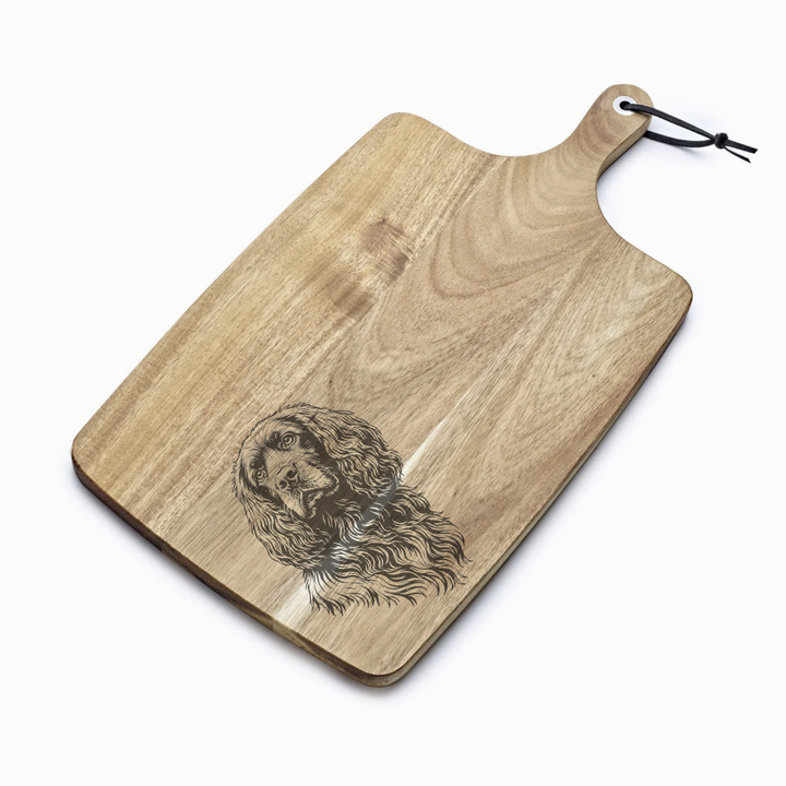 Personalised Working Cocker Spaniel Face Engraved Acacia Serving Board