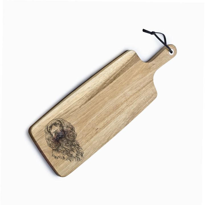 Personalised Working Cocker Spaniel Face Engraved Acacia Serving Board