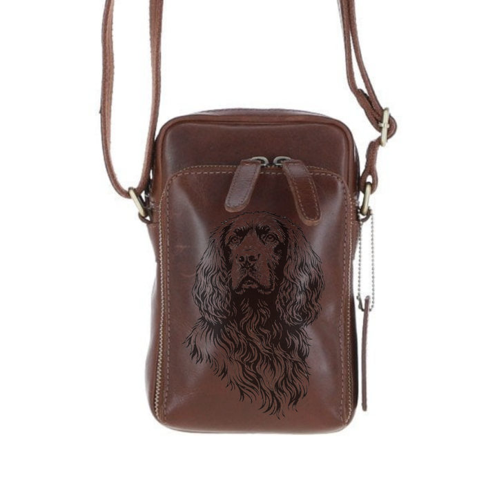 Personalised Working Cocker Spaniel Face Leather Compact Crossbody Bag