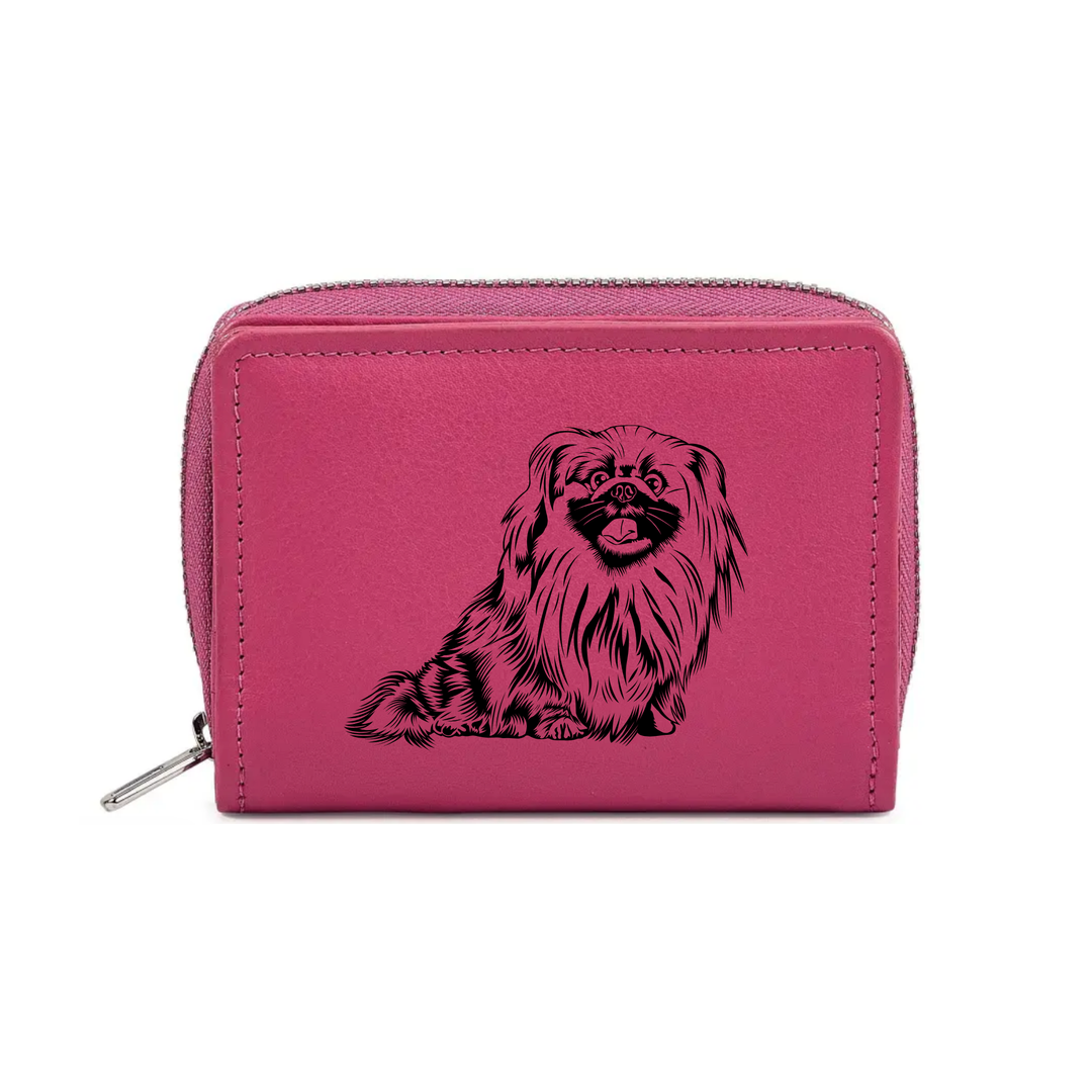 Pekingese Engraved Small Leather Purse (Green/Pink/Blue/Red)