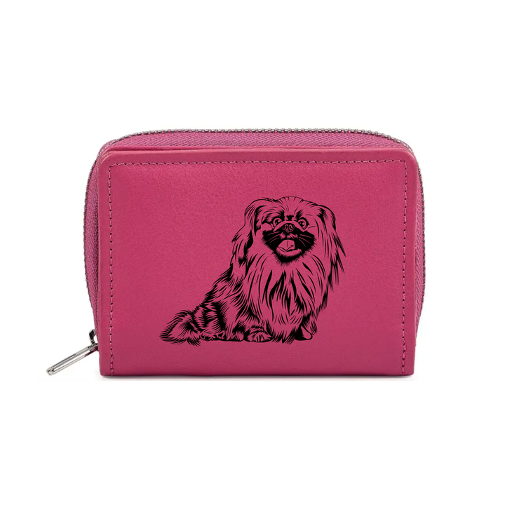 Pekingese Engraved Small Leather Purse (Green/Pink/Blue/Red)