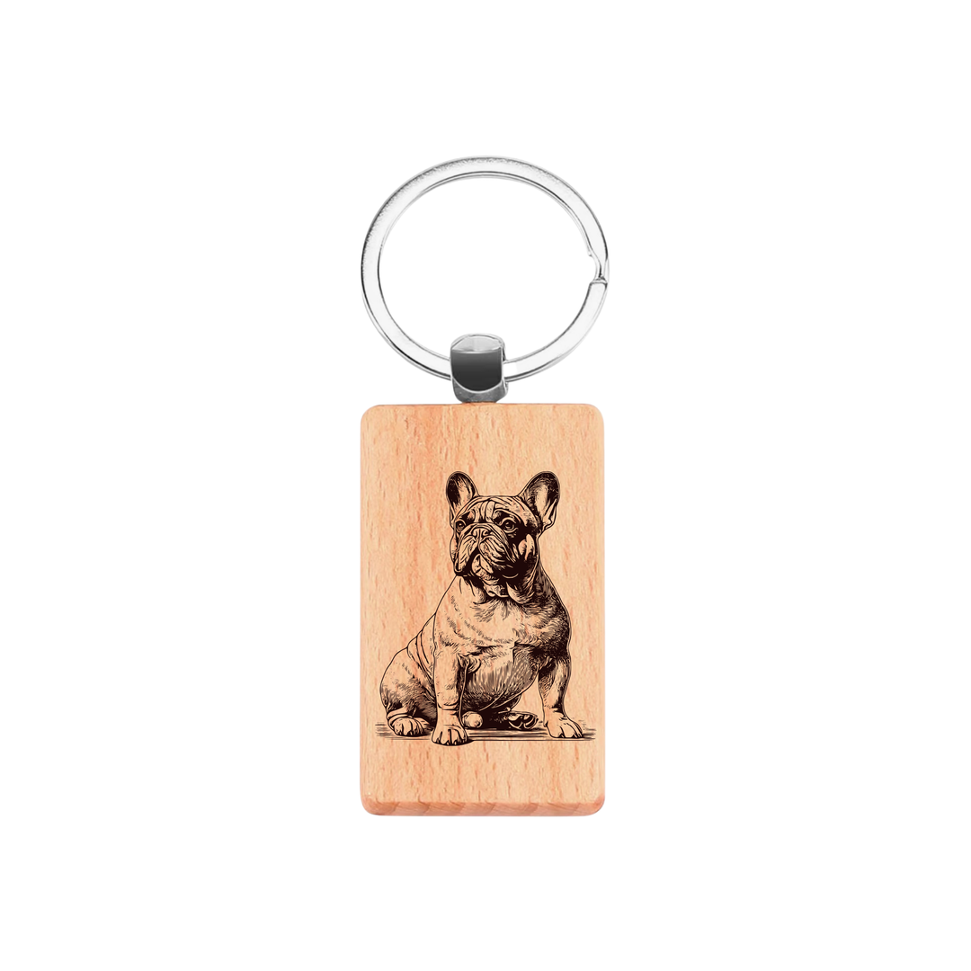 French Bulldog Sitting Engraved Rectangle Wooden Keyring