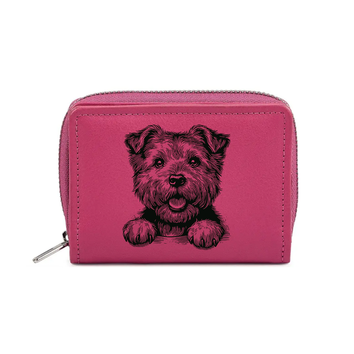 Norfolk Terrier Paws Engraved Small Leather Purse (Green/Pink/Blue/Red)